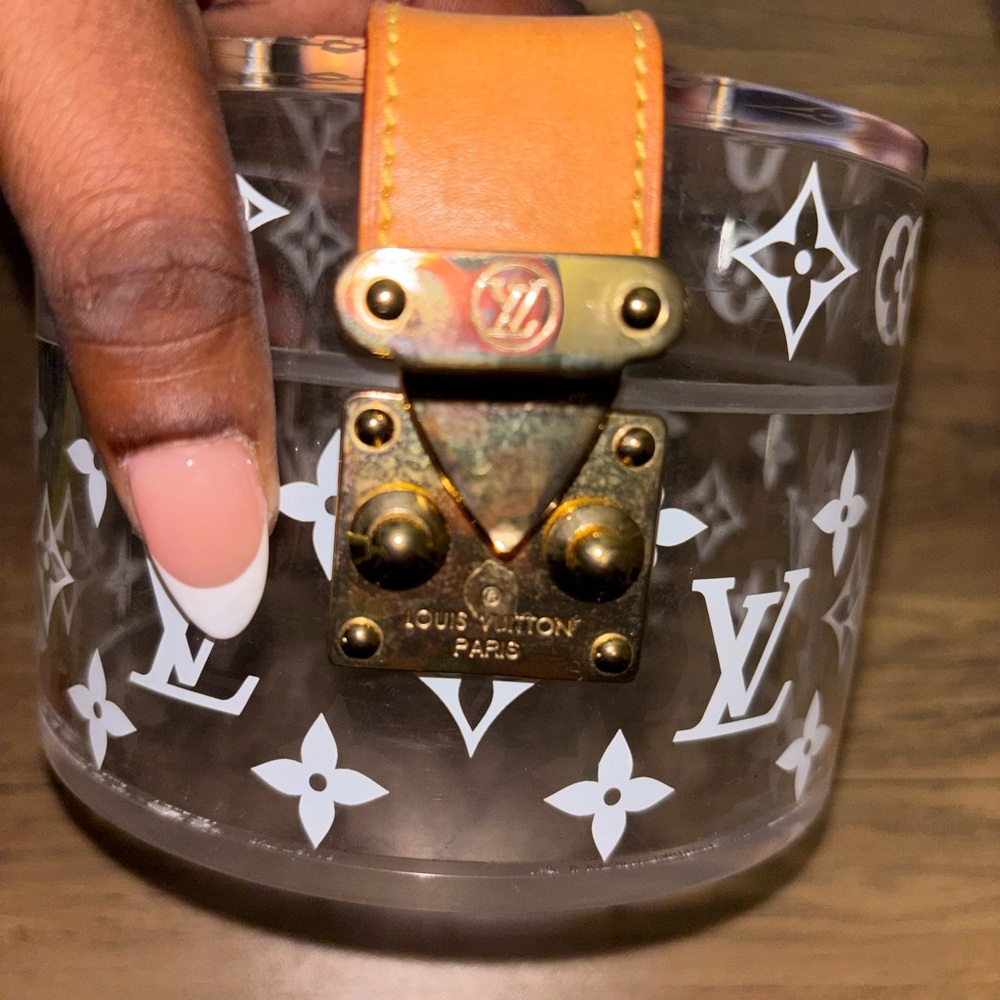 Louis Vuitton Clear PVC Monogram Mini Bucket with Tan Leather Strap